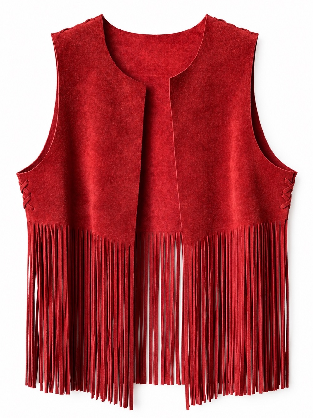 Suede Vintage Handmade Genuine Leather Fringe Rust Red Vest ~M/L Raw Unlined